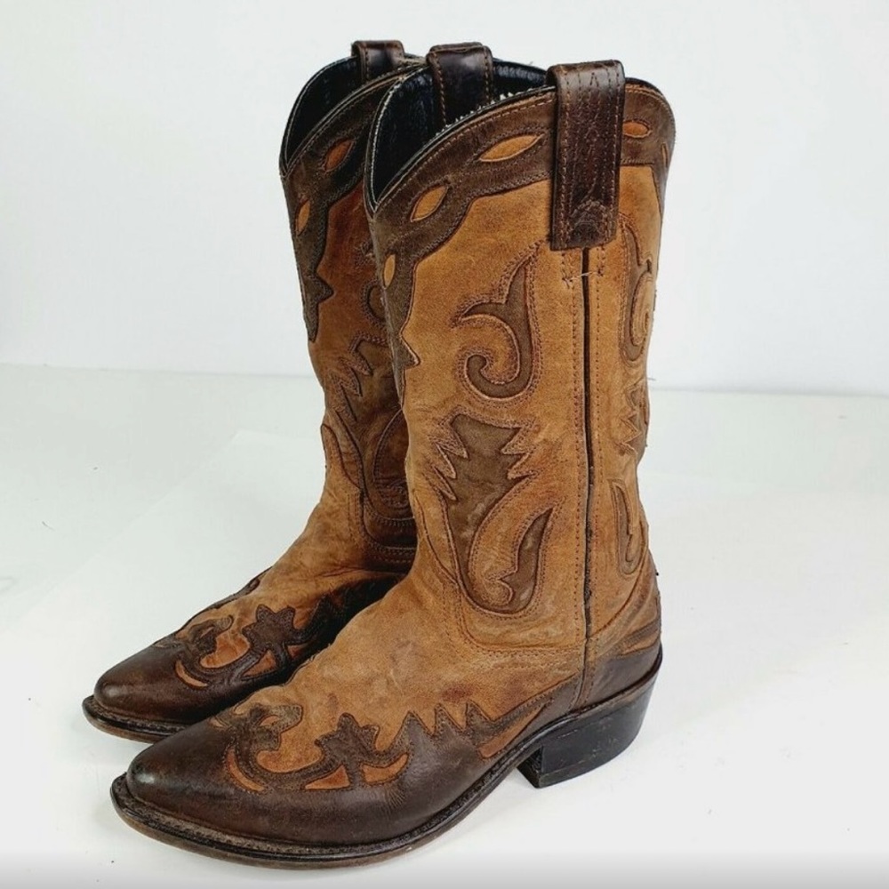 Beautiful Brown Leather Cowgirl Western Boots Size 6 Sage by Abilene with Inlay